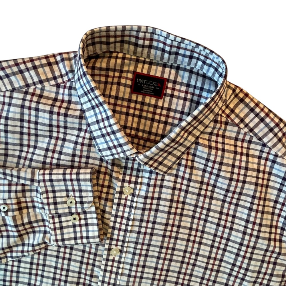 UNTUCKit Salento WF Plaid Button Down Shirt Mens 3XL Wrinkle Free Navy Blue